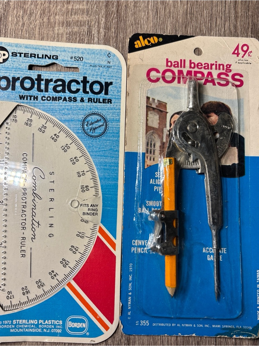 Vintage Alco Ball Bearing Compass Signs of Age New & Sealed/ Protractor